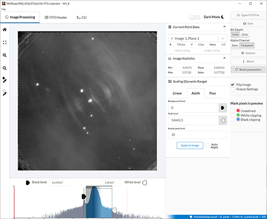 Screen shot of NOIRLab/IPAC/ESA/STScI/CfA FITS Liberator version 4