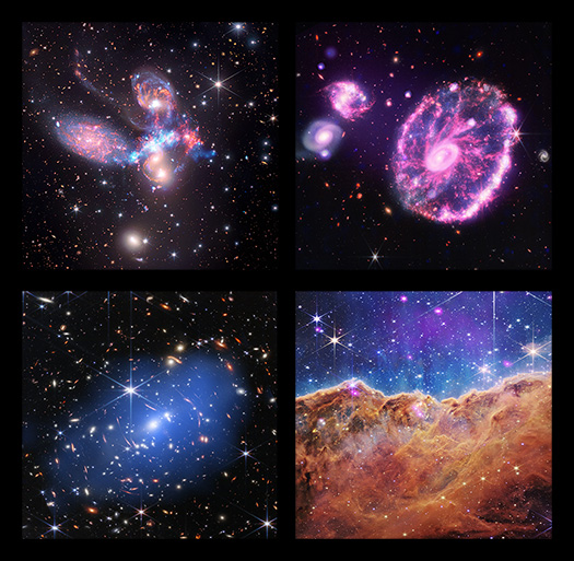 Four distinct composite images presented in a two-by-two grid.